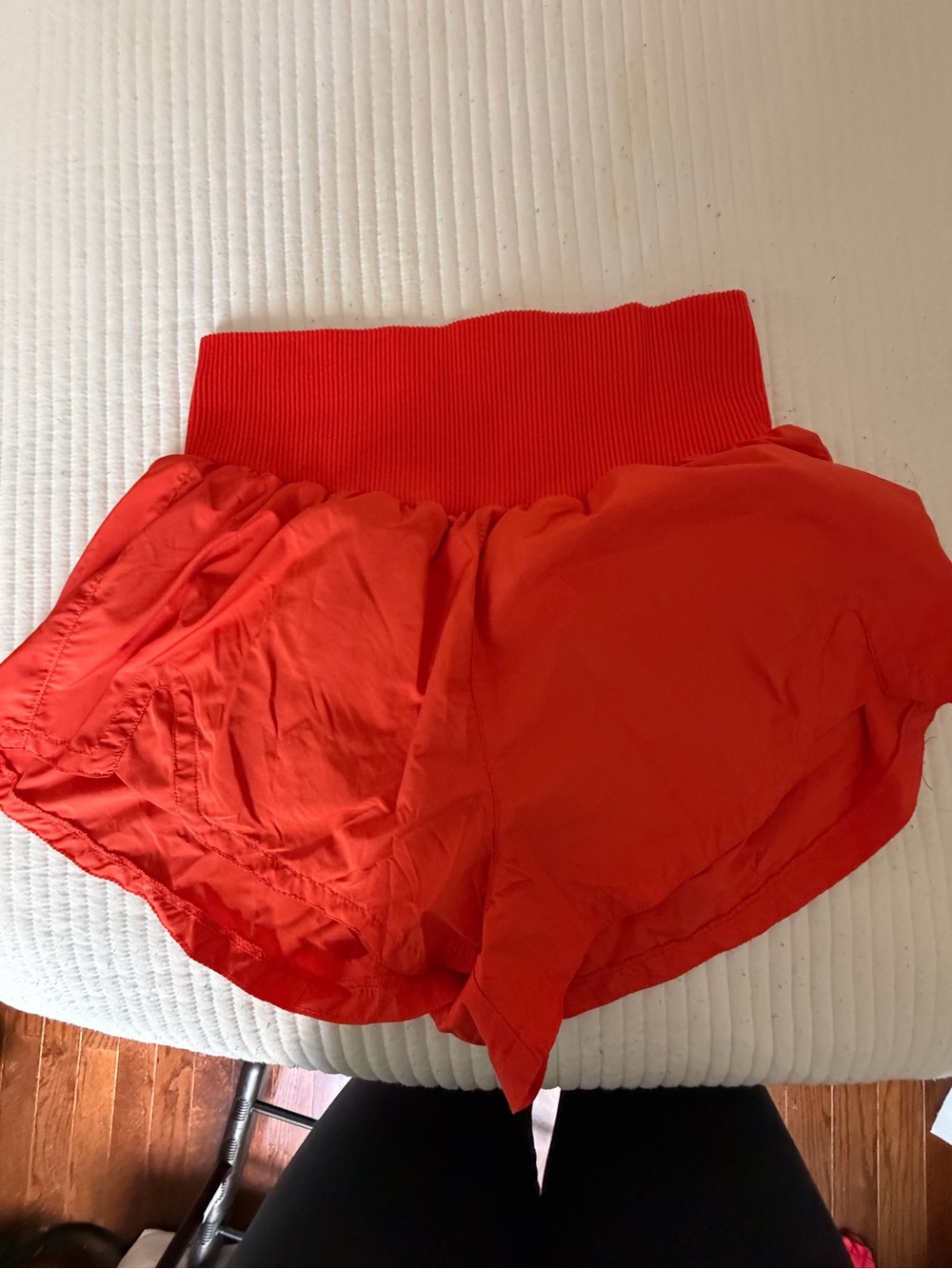 Free People Vibrant Red Rib-Waist Athletic Shorts